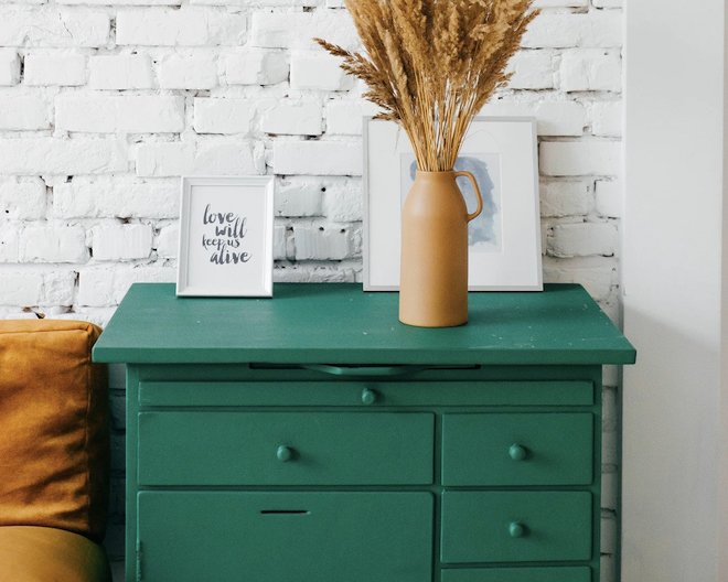 green dresser with drawers